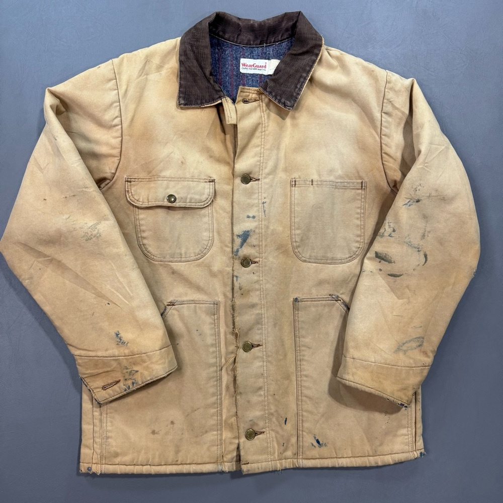 Vintage WearGuard Duck Canvas Chore Jacket Distressed Blanket Lined M 22x27.5